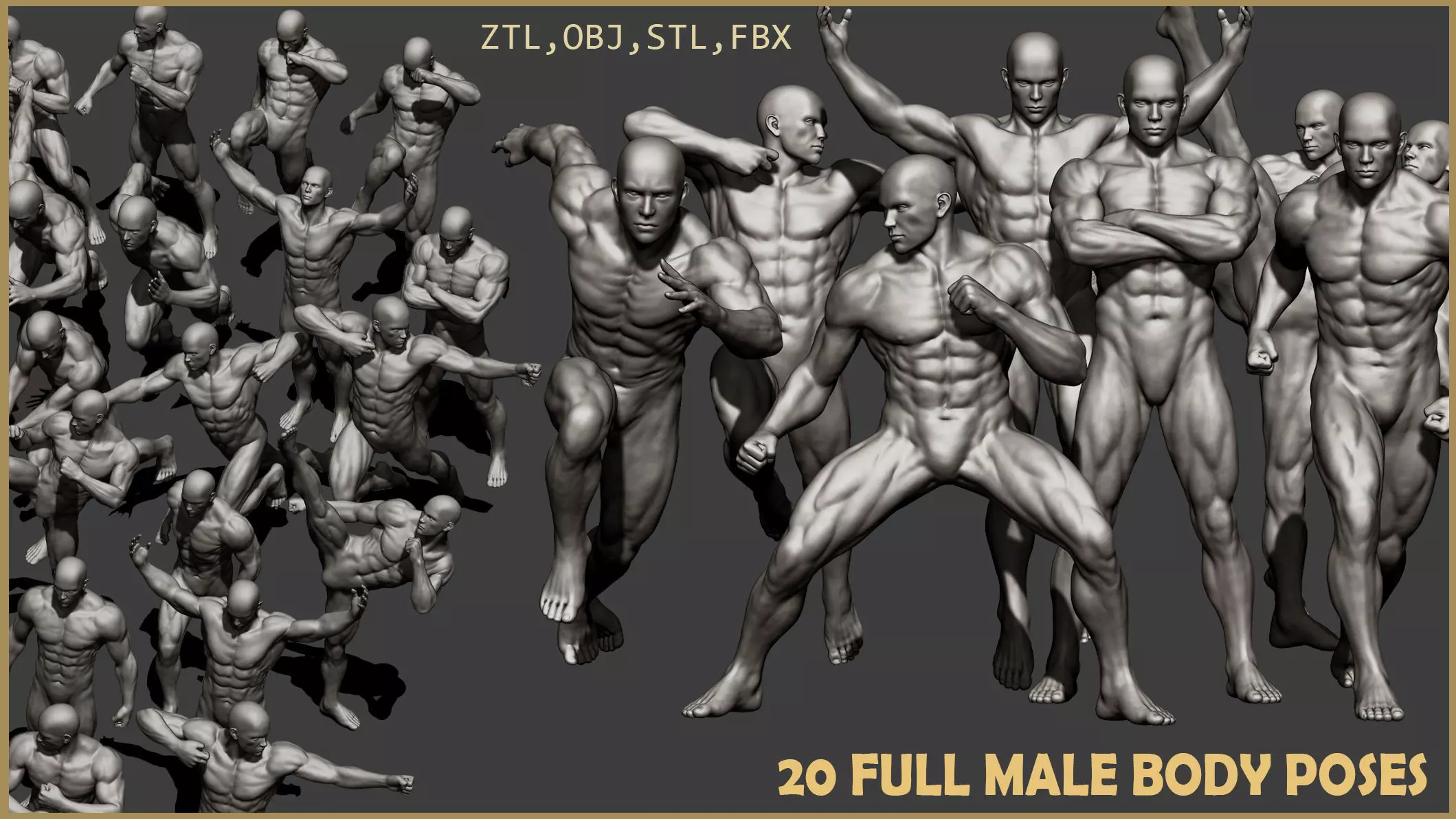 20 Male full body poses 3D model