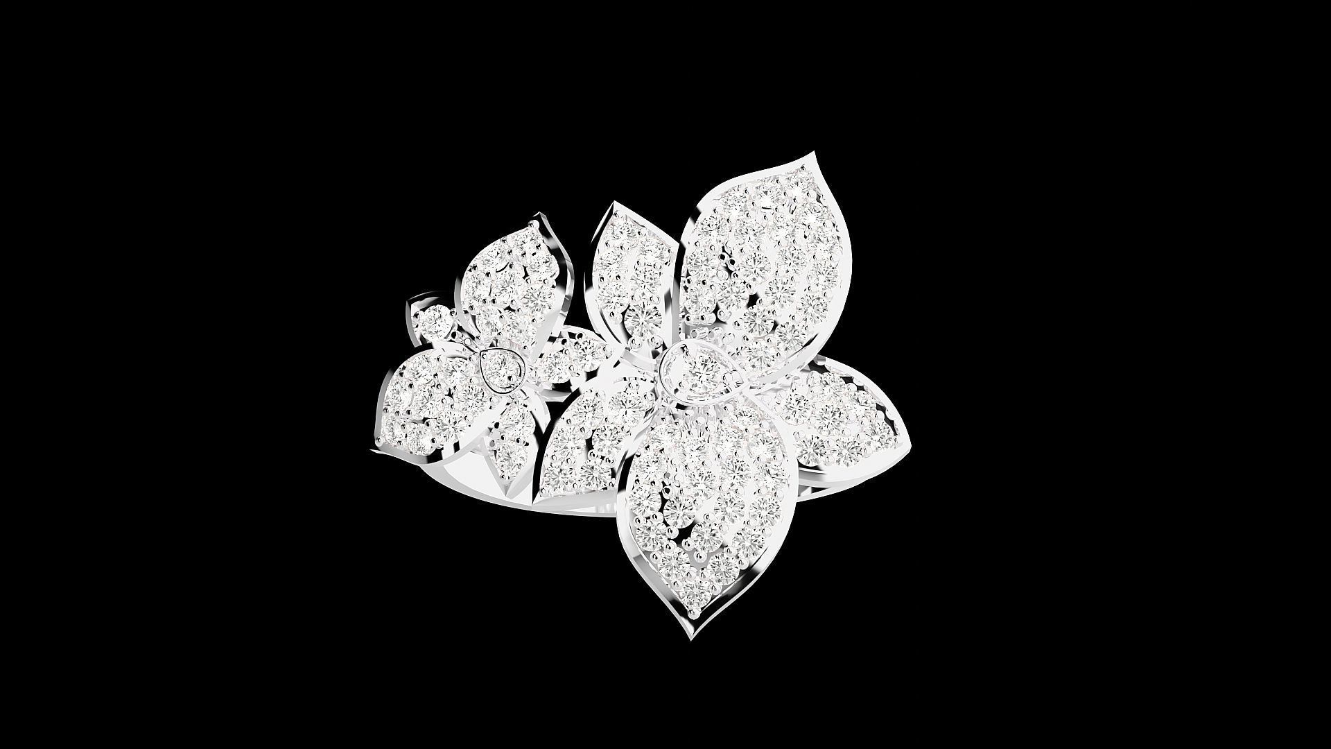 Flower High Jewelry Cocktail Ring 3dm stl renders details 3D print model_19