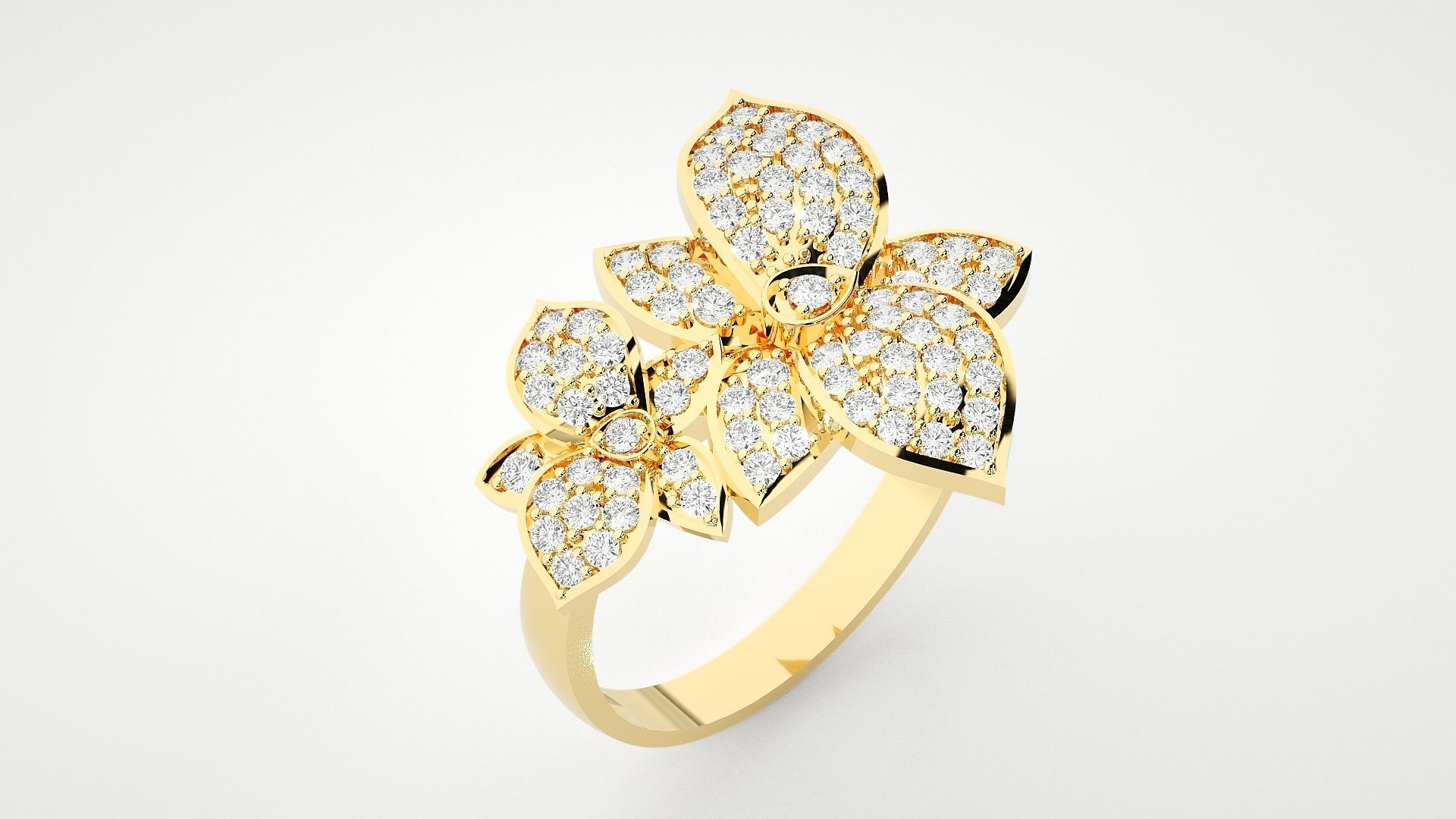 Flower High Jewelry Cocktail Ring 3dm stl renders details 3D print model_29
