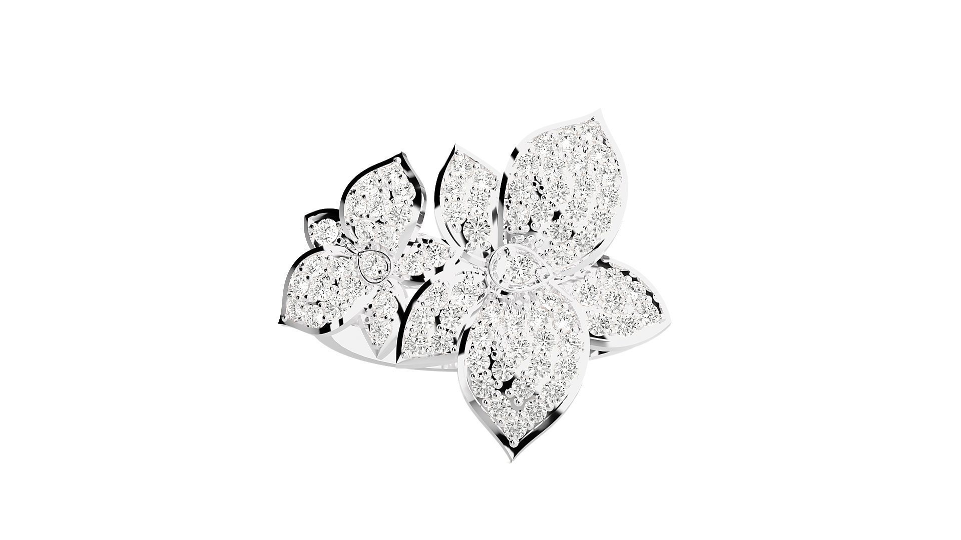 Flower High Jewelry Cocktail Ring 3dm stl renders details 3D print model_12