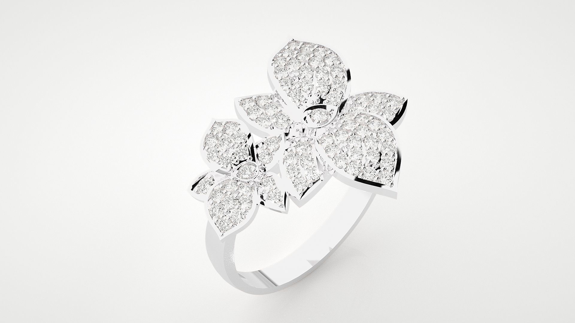 Flower High Jewelry Cocktail Ring 3dm stl renders details 3D print model_17