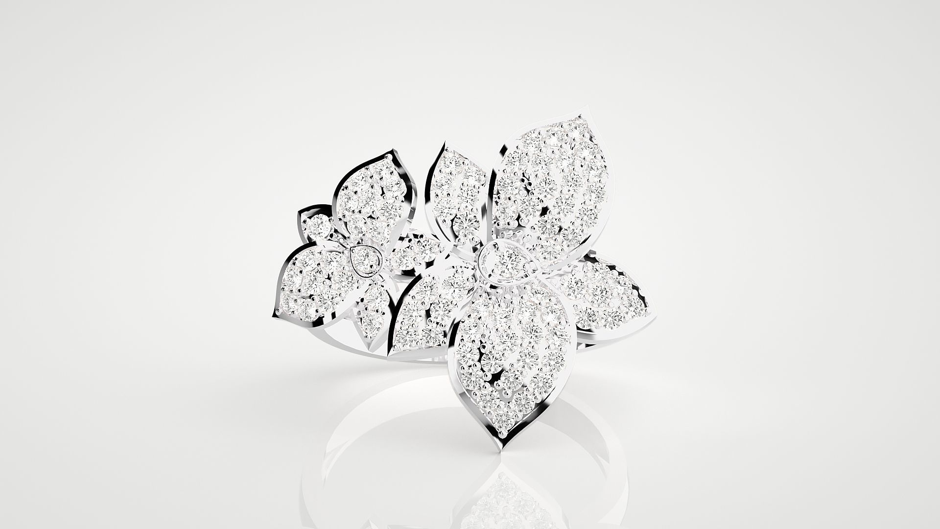 Flower High Jewelry Cocktail Ring 3dm stl renders details 3D print model_13