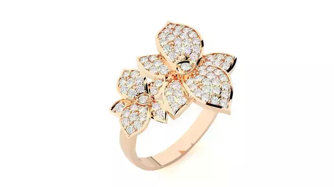 Flower High Jewelry Cocktail Ring 3dm stl renders details  3D print model