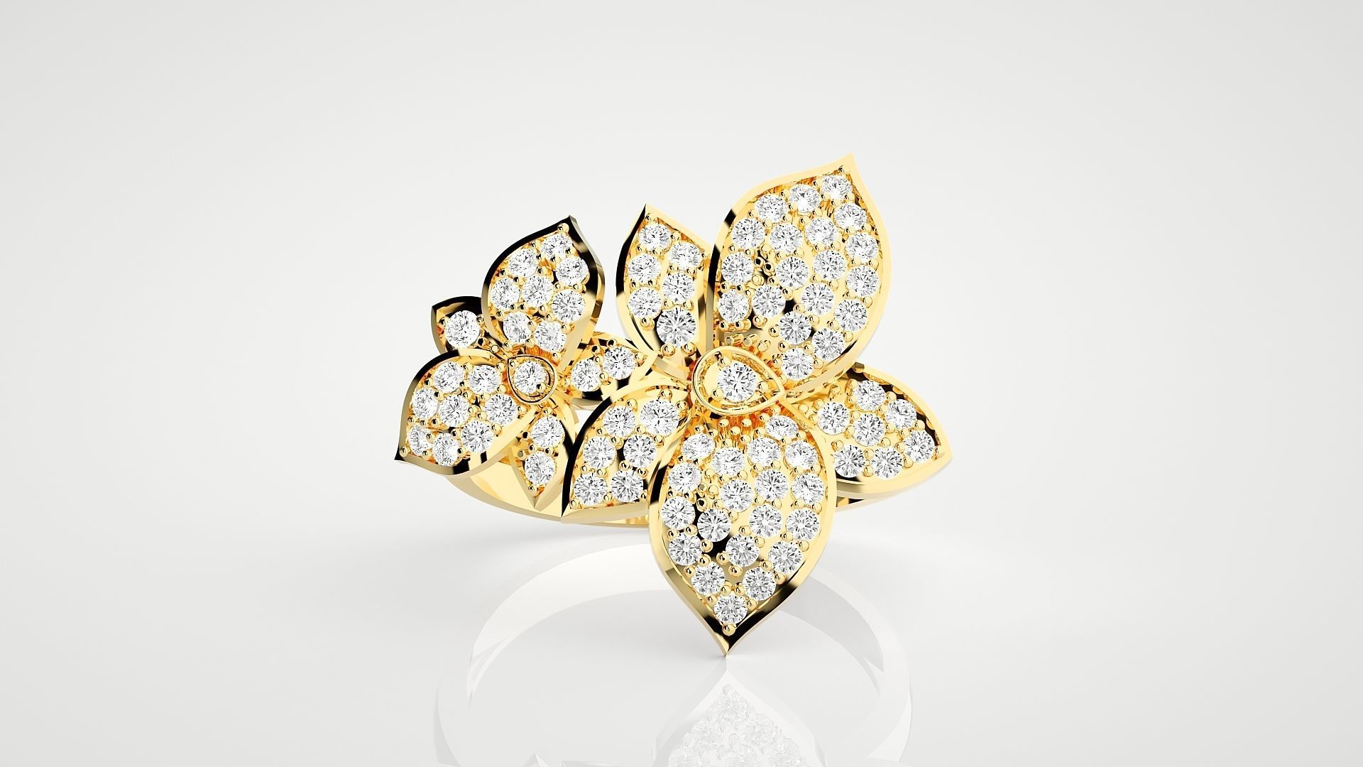 Flower High Jewelry Cocktail Ring 3dm stl renders details 3D print model_25