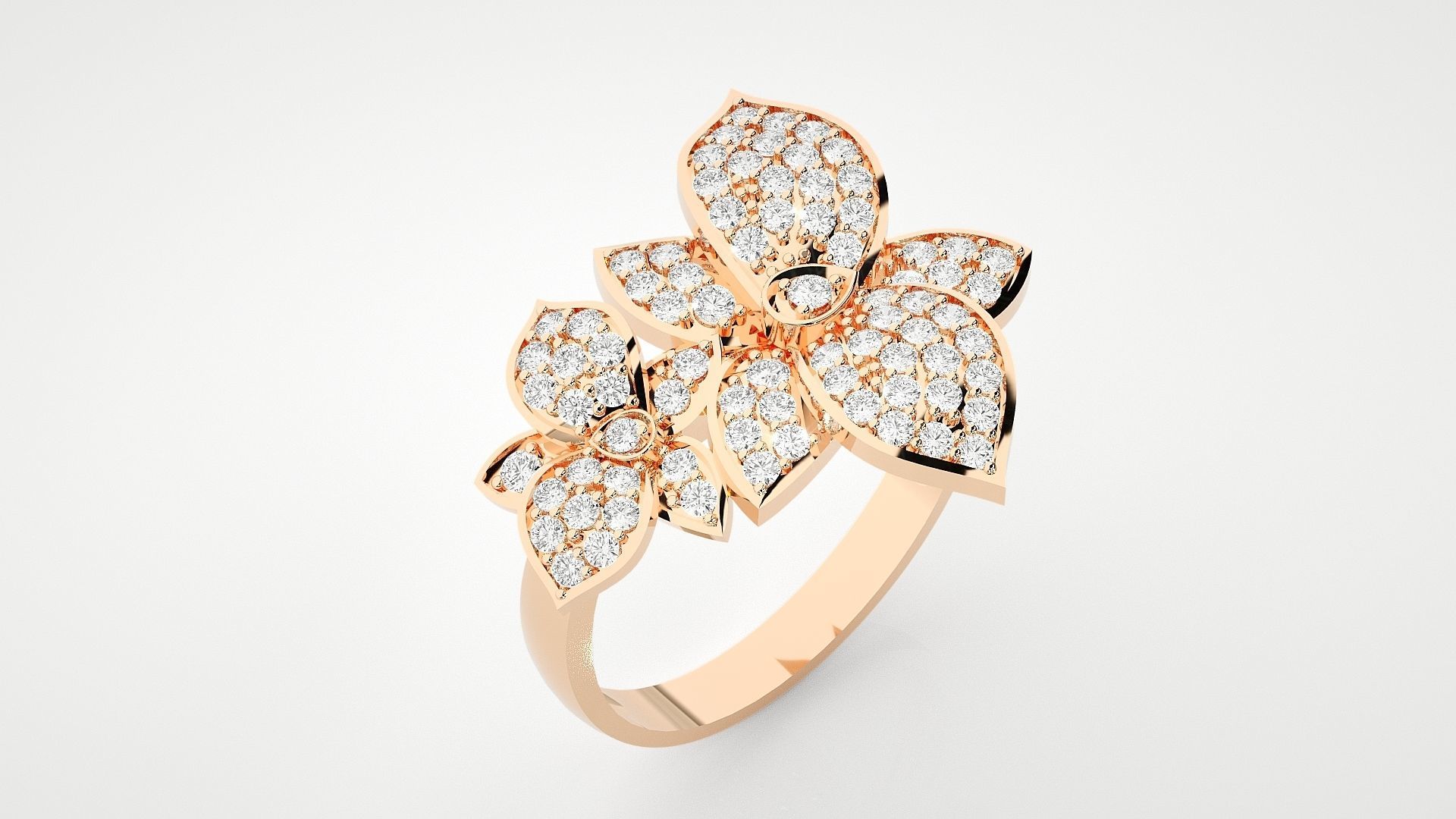 Flower High Jewelry Cocktail Ring 3dm stl renders details 3D print model_5