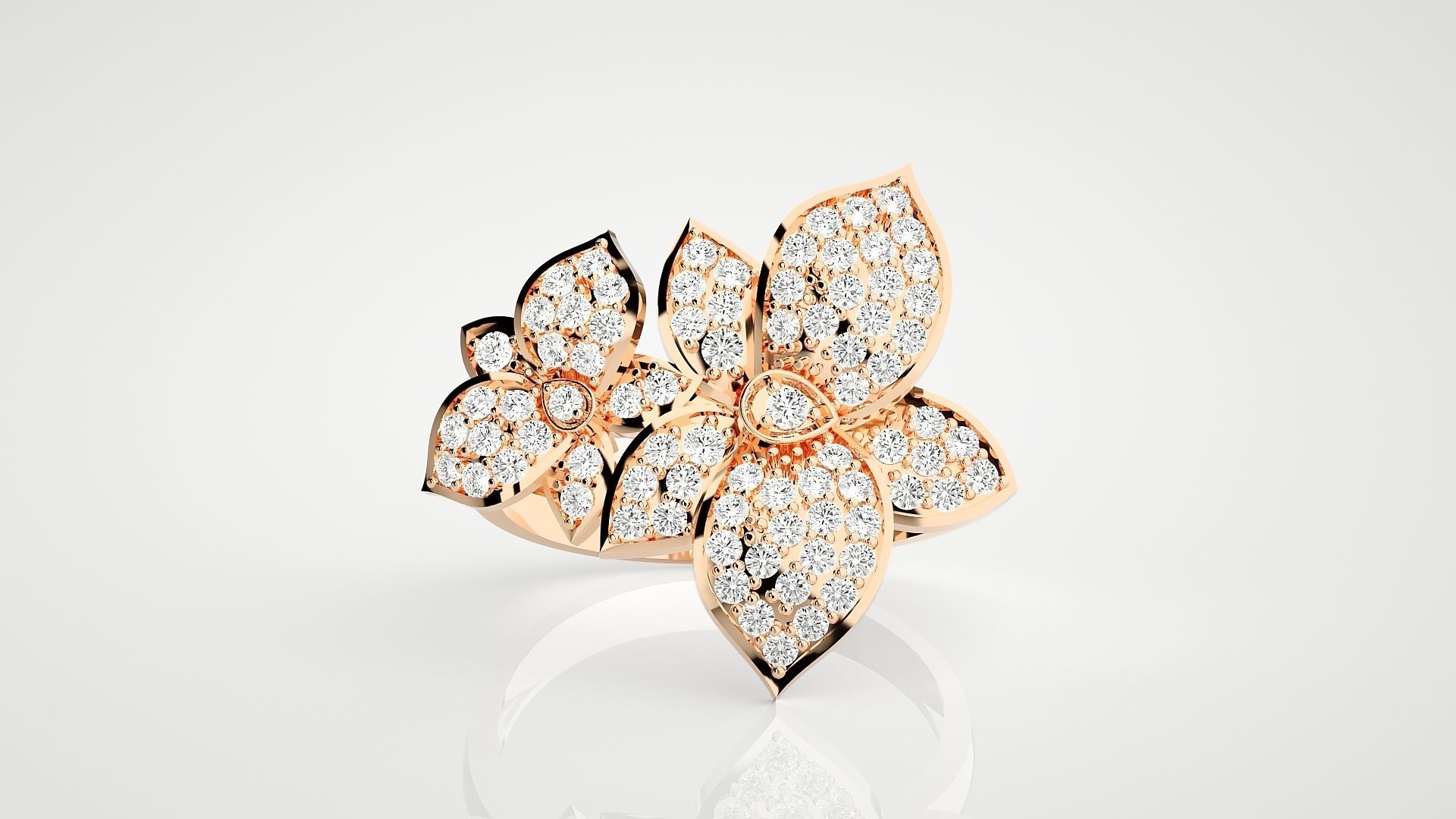 Flower High Jewelry Cocktail Ring 3dm stl renders details 3D print model_2