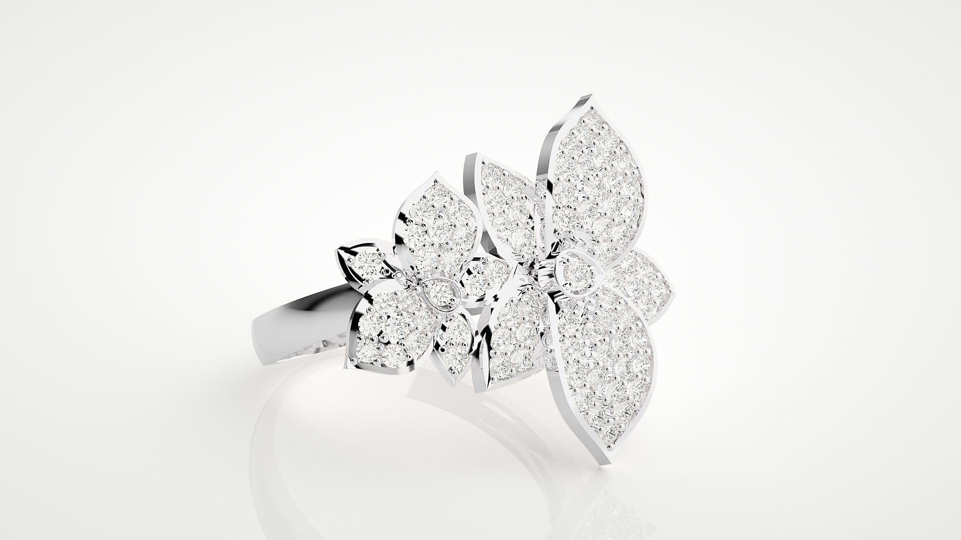 Flower High Jewelry Cocktail Ring 3dm stl renders details 3D print model_15