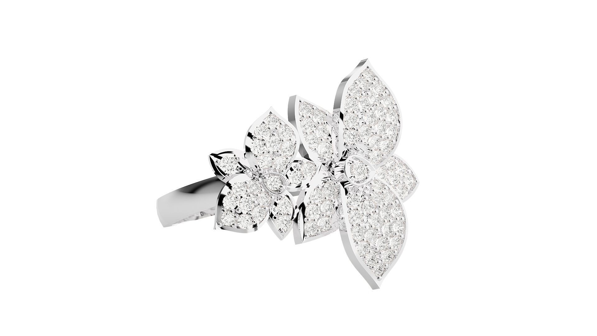 Flower High Jewelry Cocktail Ring 3dm stl renders details 3D print model_14