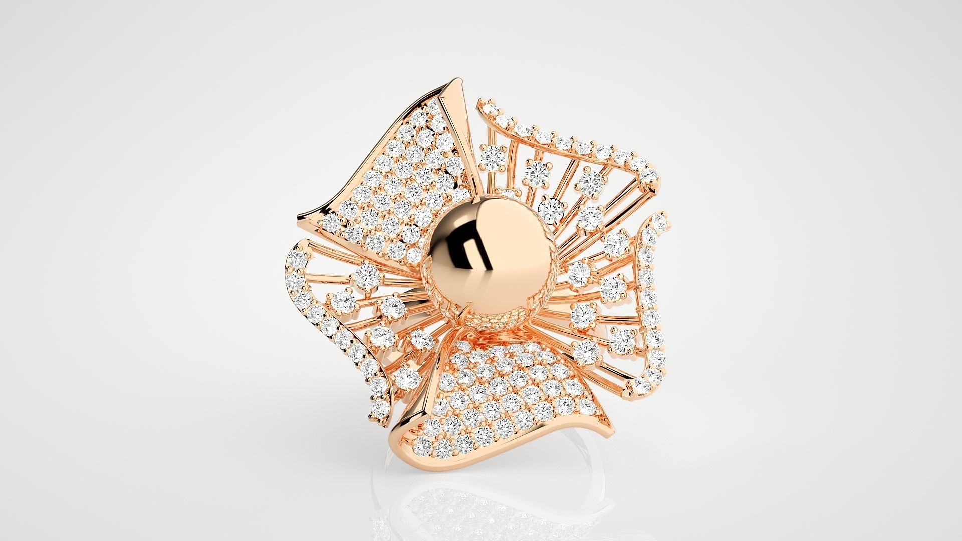 Flower Ball High Jewelry Cocktail Ring 3dm stl renders details 3D print model_2