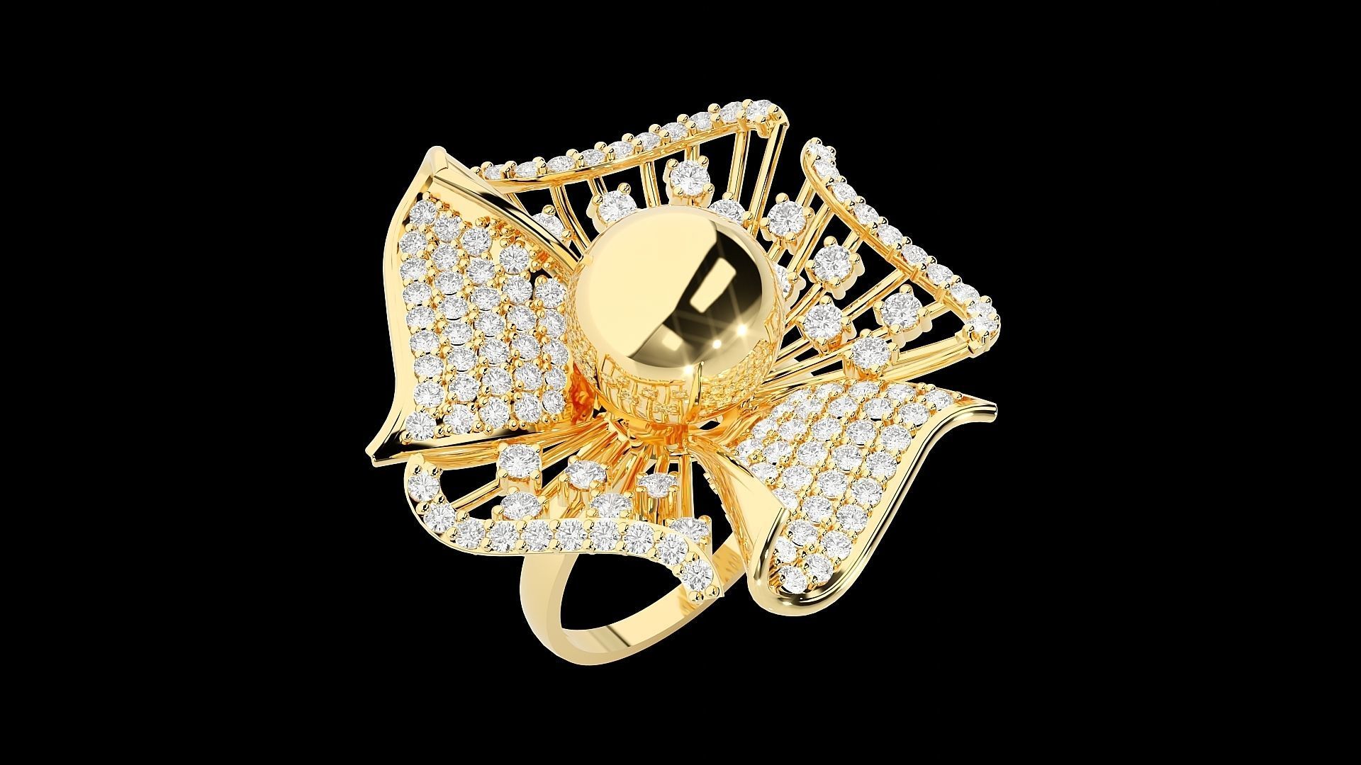 Flower Ball High Jewelry Cocktail Ring 3dm stl renders details 3D print model_34