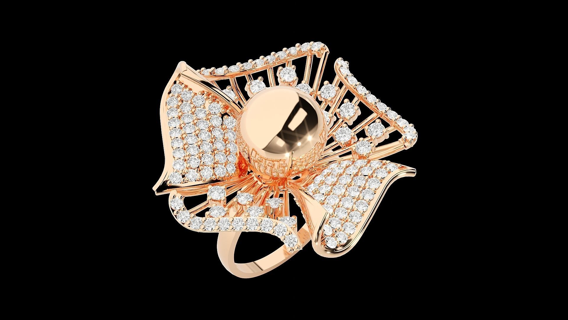 Flower Ball High Jewelry Cocktail Ring 3dm stl renders details 3D print model_10