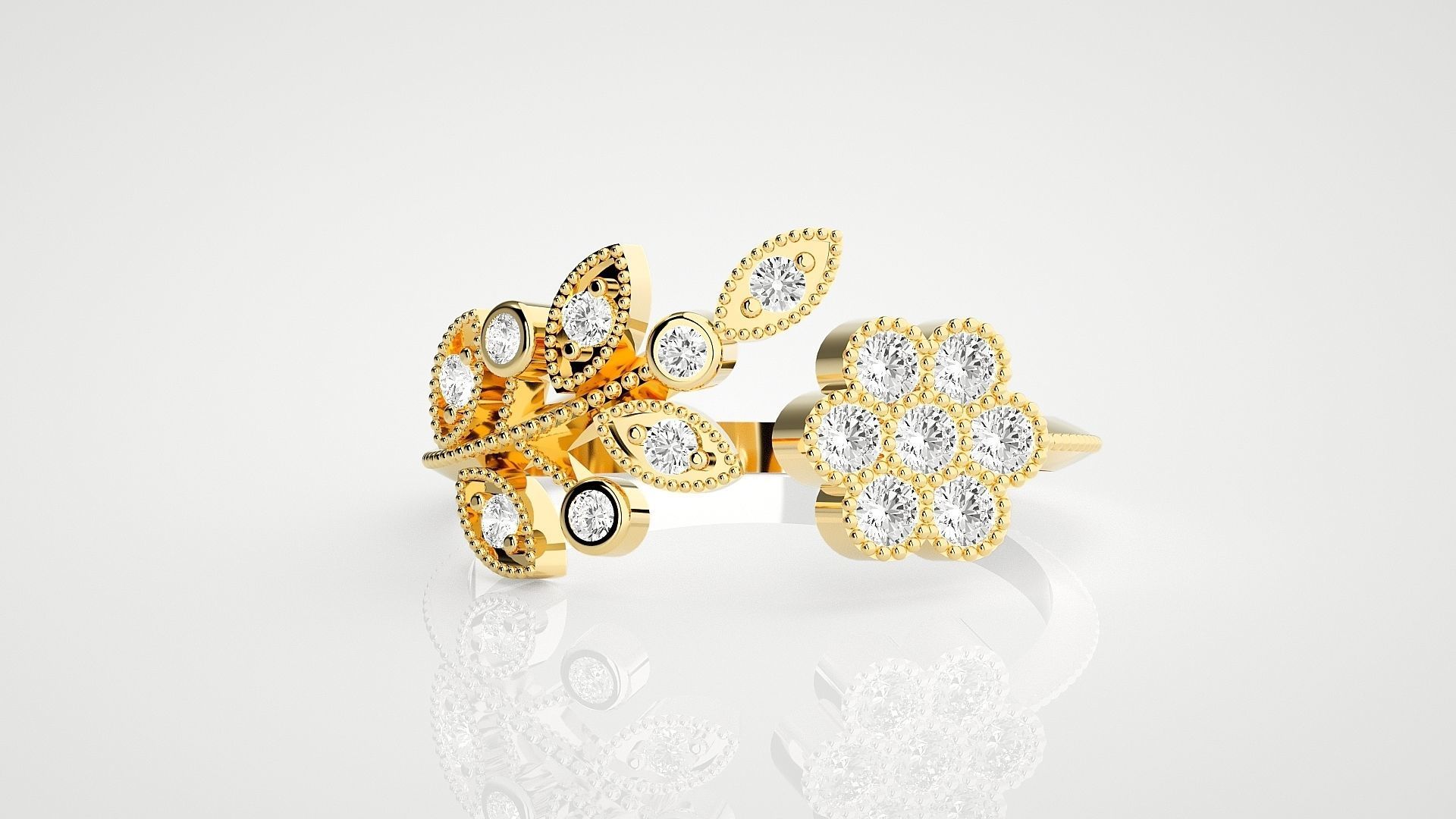 Flower High Jewelry Cocktail Ring 3dm stl renders details 3D print model_25