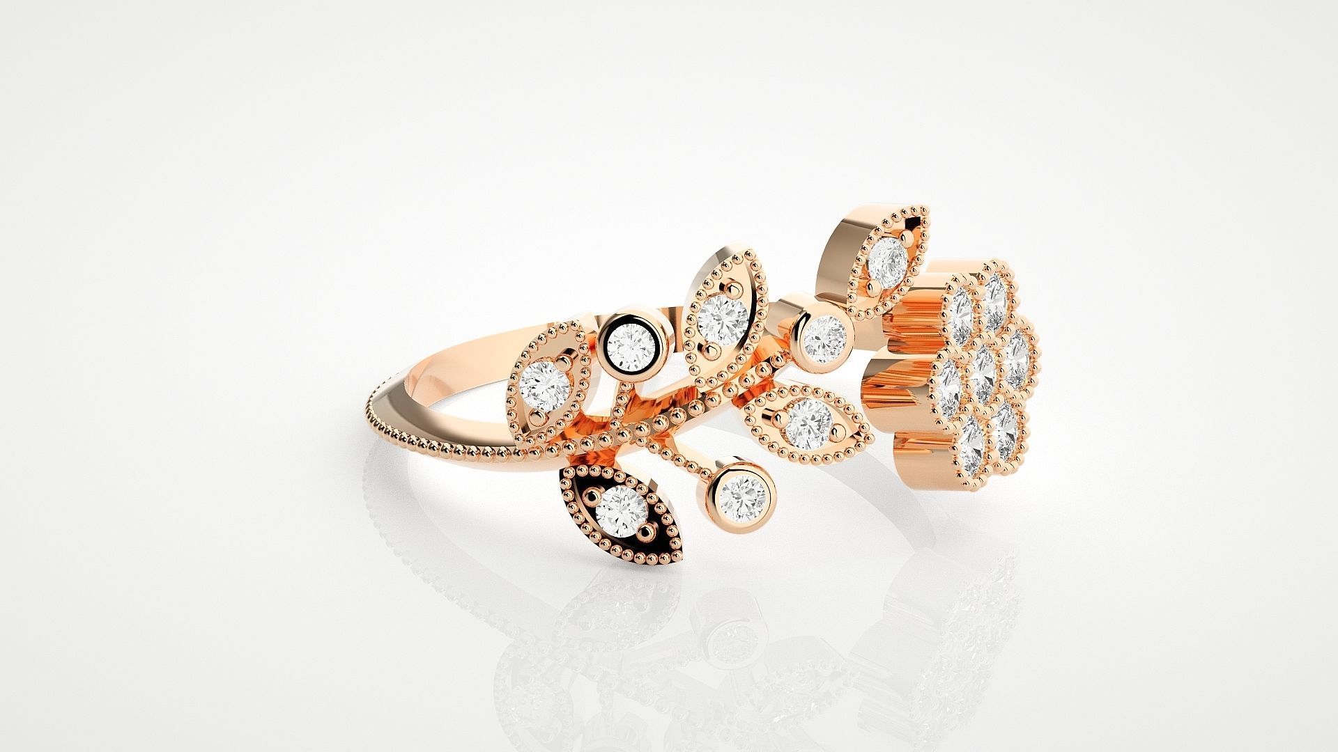 Flower High Jewelry Cocktail Ring 3dm stl renders details 3D print model_4