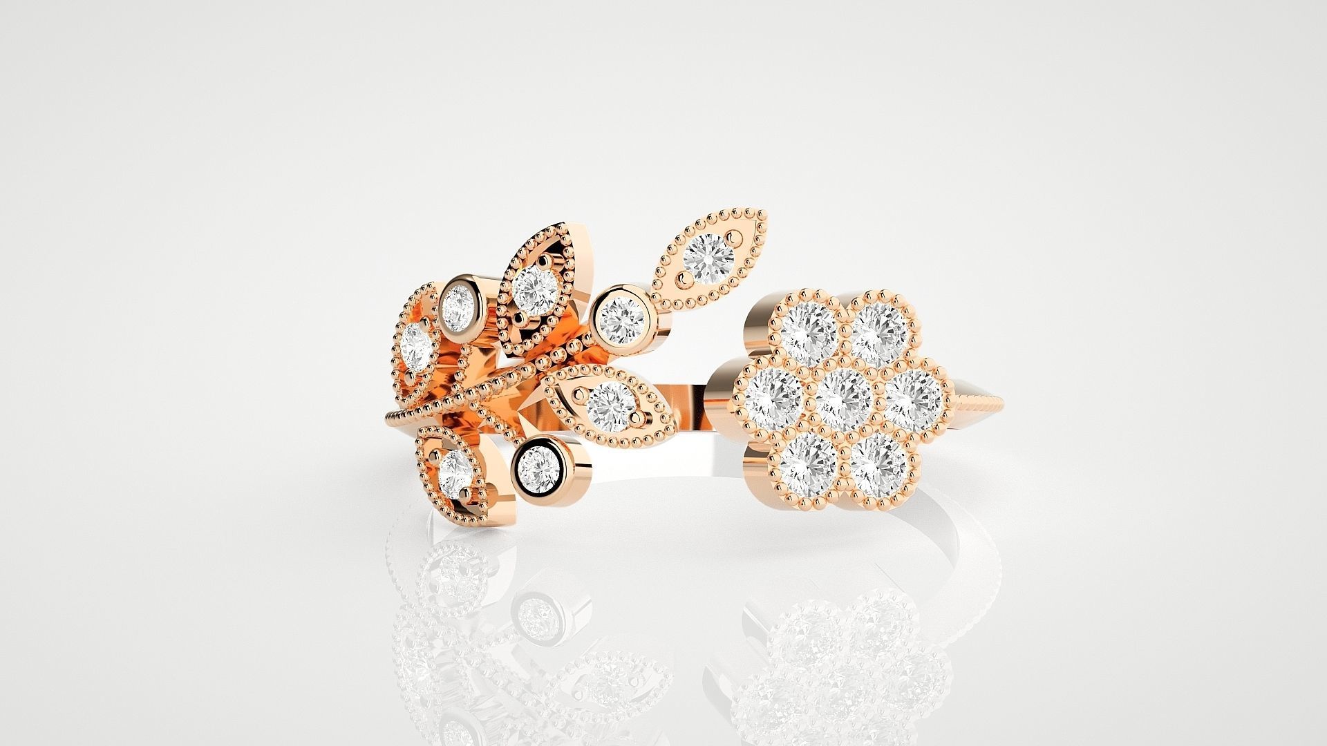 Flower High Jewelry Cocktail Ring 3dm stl renders details 3D print model_2
