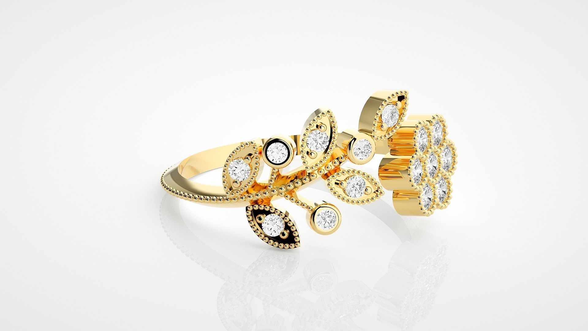 Flower High Jewelry Cocktail Ring 3dm stl renders details 3D print model_27