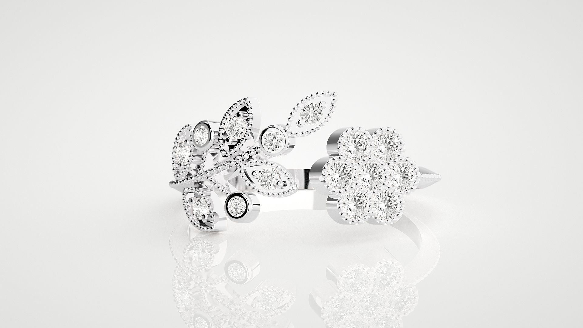 Flower High Jewelry Cocktail Ring 3dm stl renders details 3D print model_13