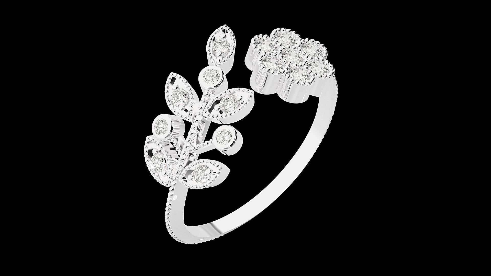Flower High Jewelry Cocktail Ring 3dm stl renders details 3D print model_22