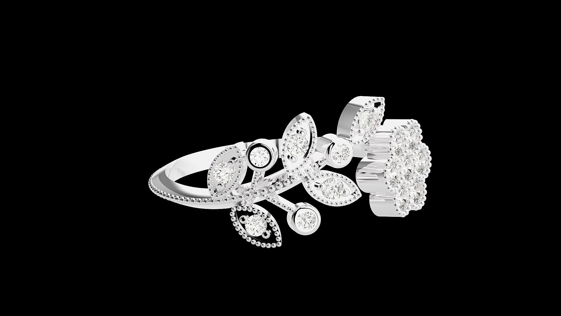 Flower High Jewelry Cocktail Ring 3dm stl renders details 3D print model_20