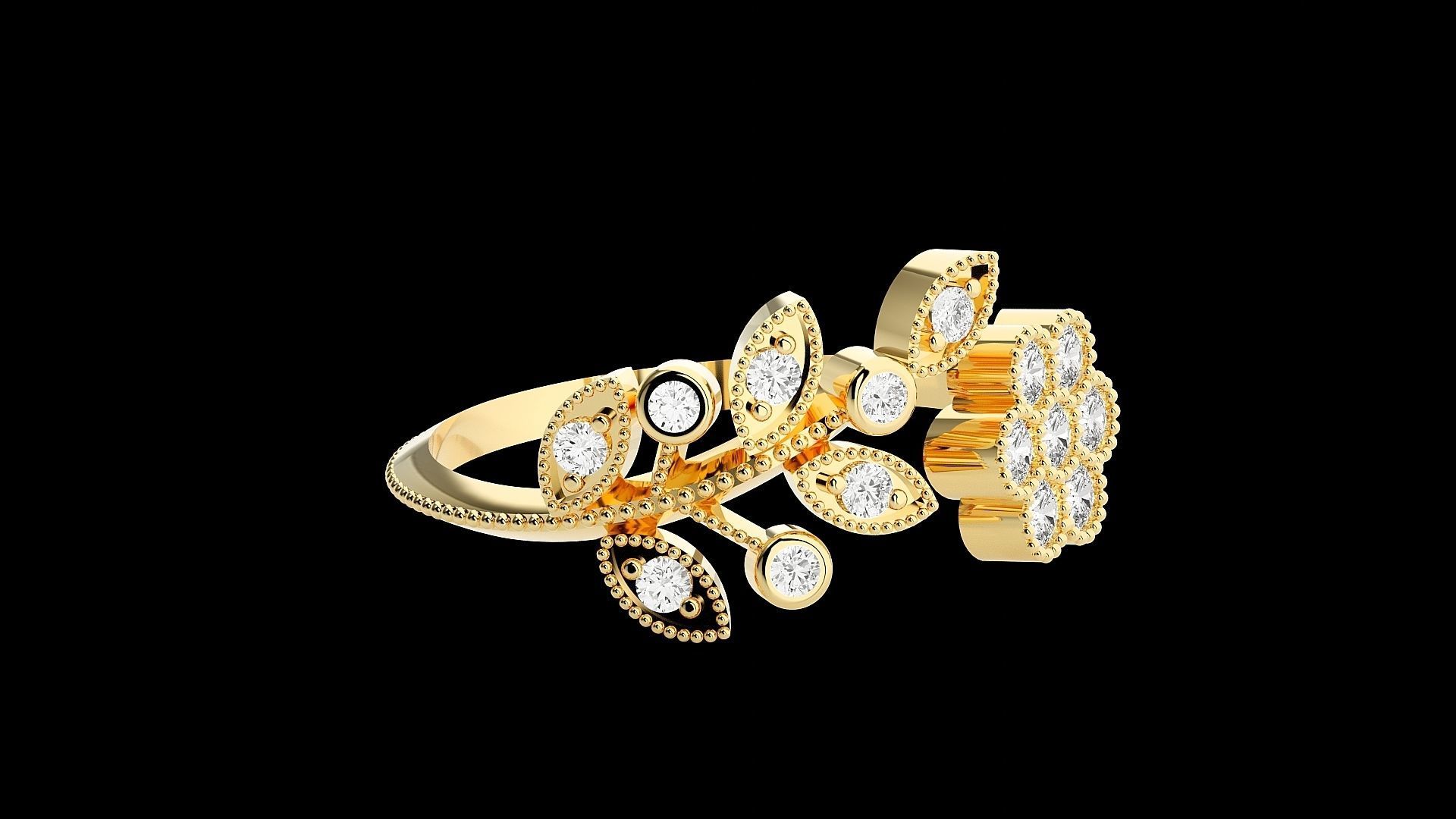 Flower High Jewelry Cocktail Ring 3dm stl renders details 3D print model_32