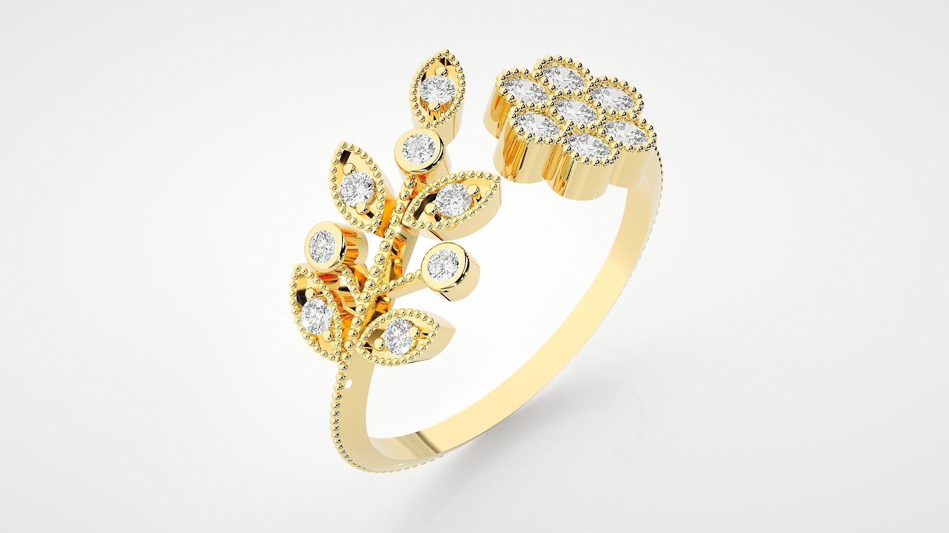 Flower High Jewelry Cocktail Ring 3dm stl renders details 3D print model_29