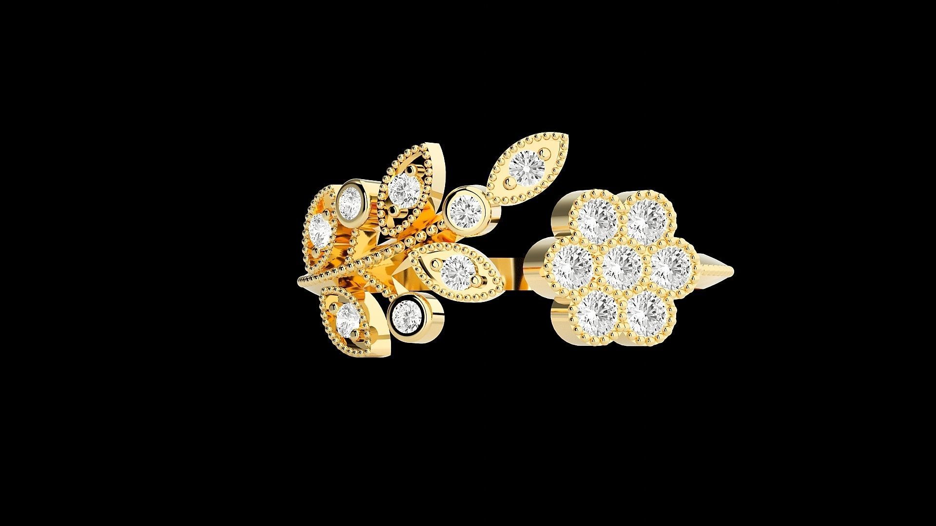 Flower High Jewelry Cocktail Ring 3dm stl renders details 3D print model_30