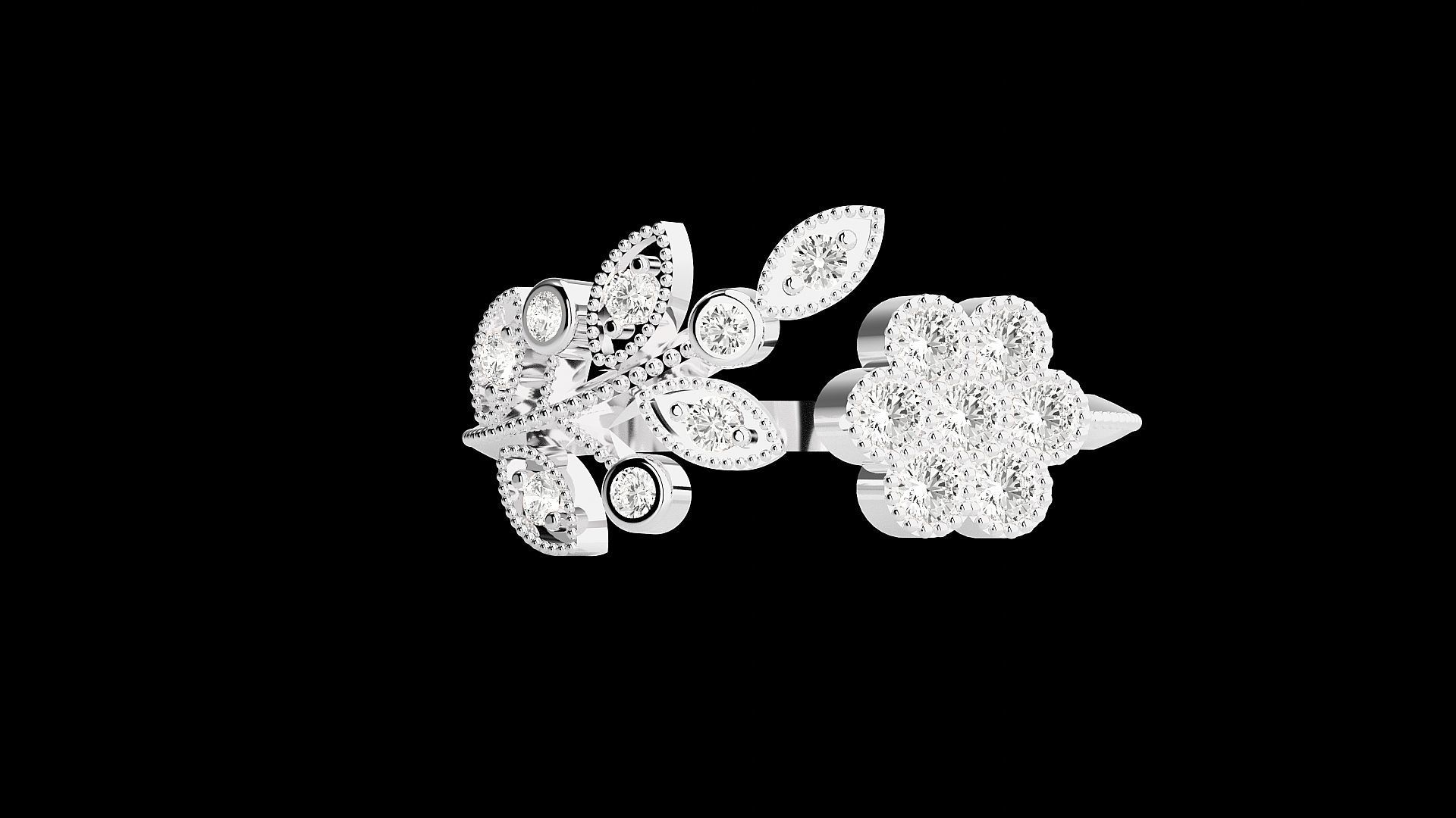 Flower High Jewelry Cocktail Ring 3dm stl renders details 3D print model_19