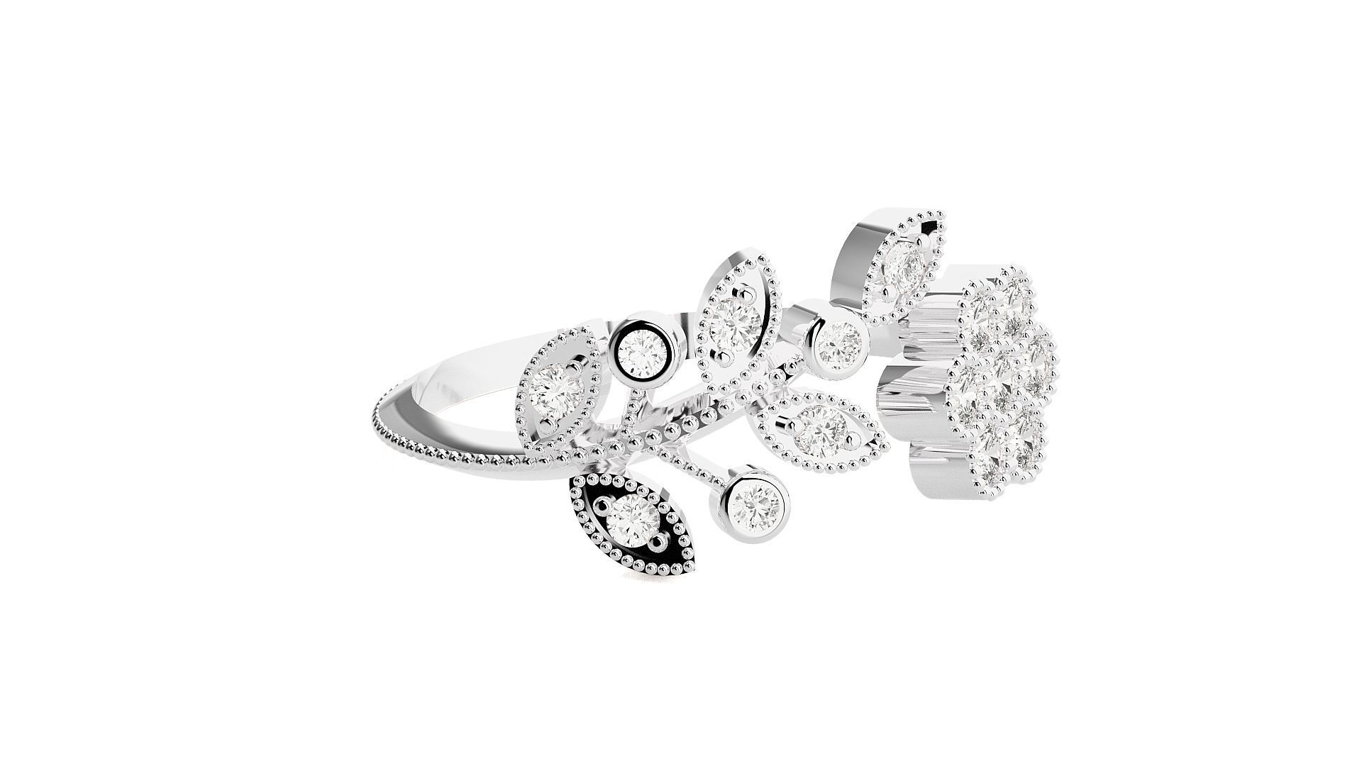 Flower High Jewelry Cocktail Ring 3dm stl renders details 3D print model_14