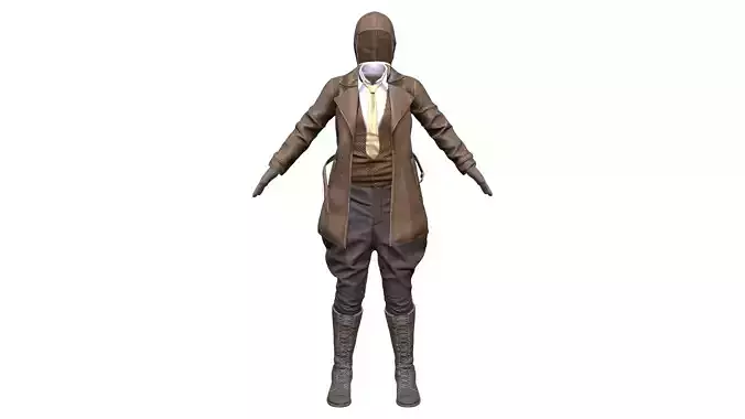 Full Historic Steampunk Aviation Character Outfit Low-poly 3D model
