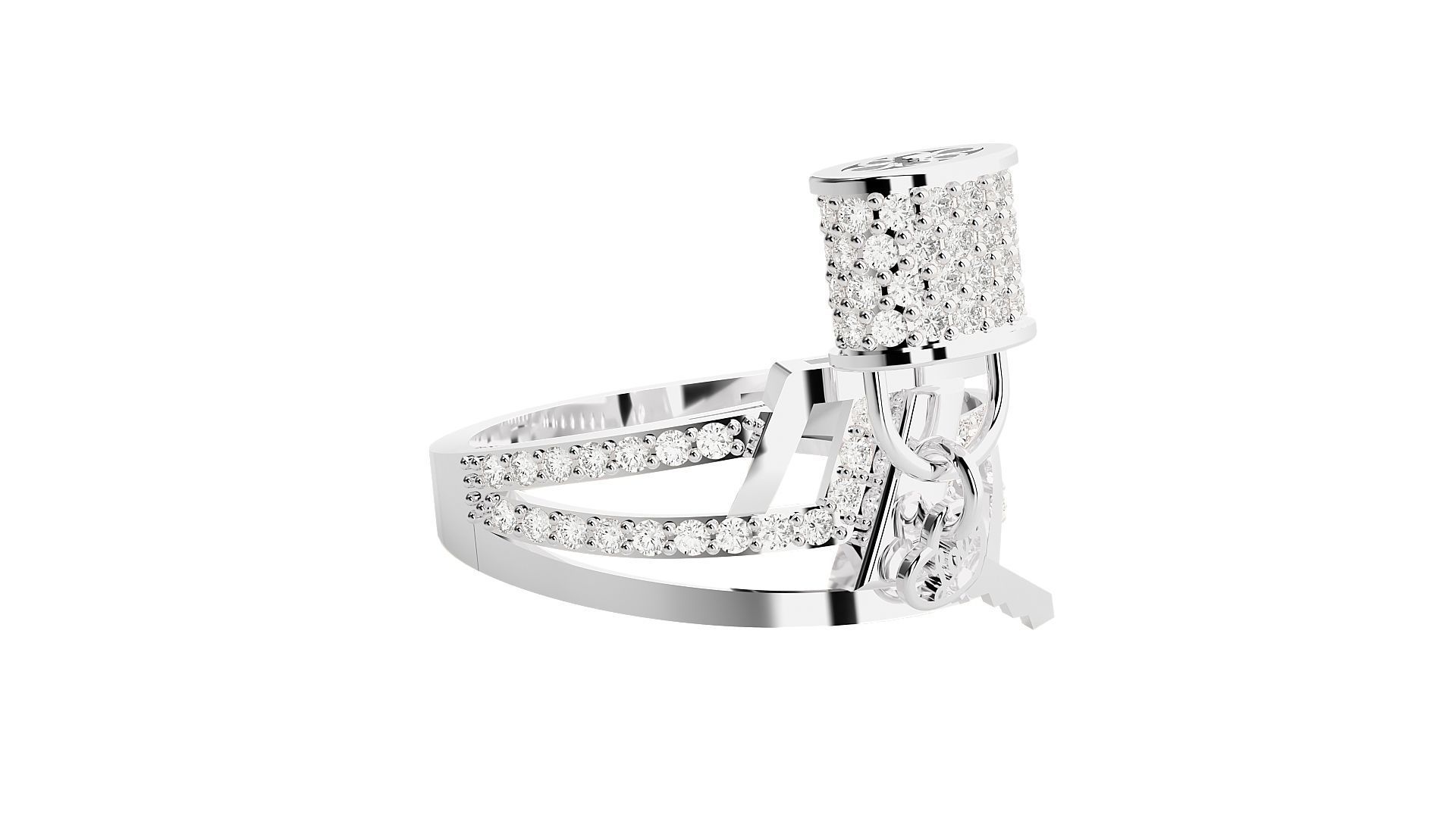 Lock and Key High Jewelry Cocktail Ring 3dm stl renders 3D print model_14