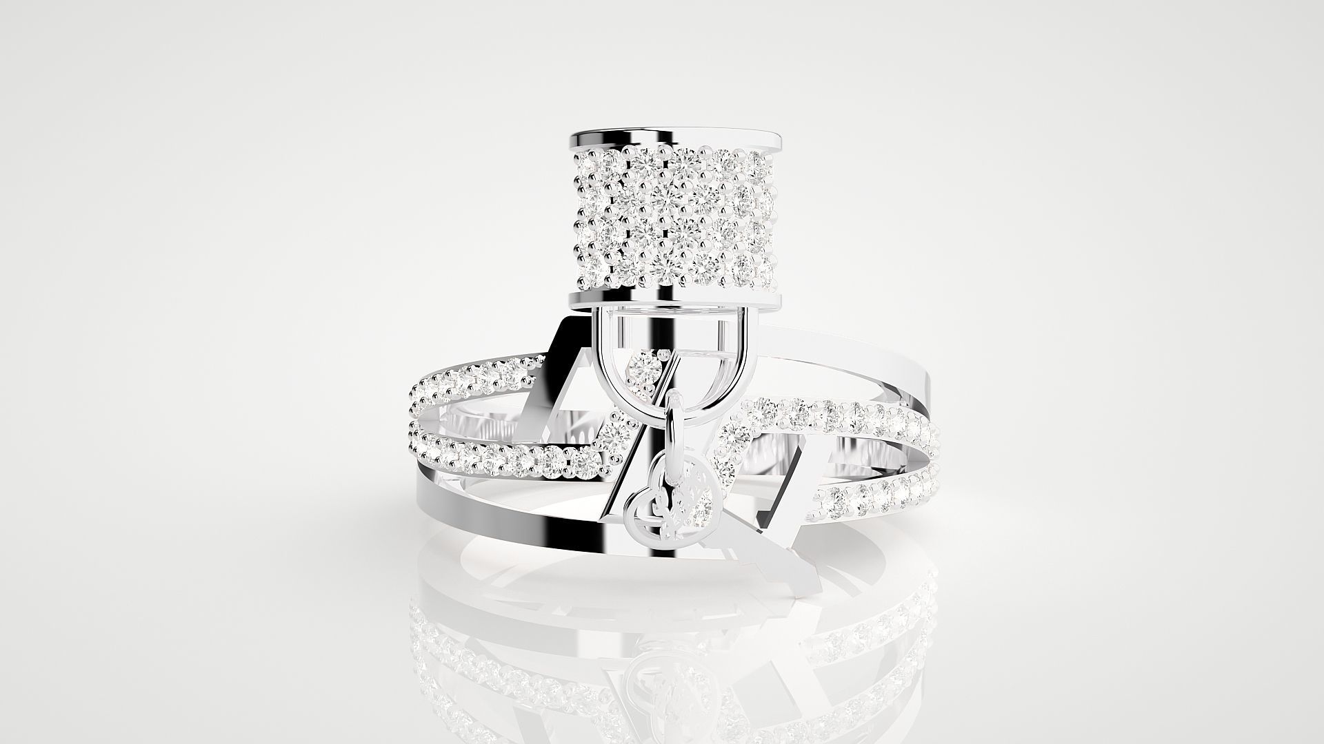 Lock and Key High Jewelry Cocktail Ring 3dm stl renders 3D print model_13