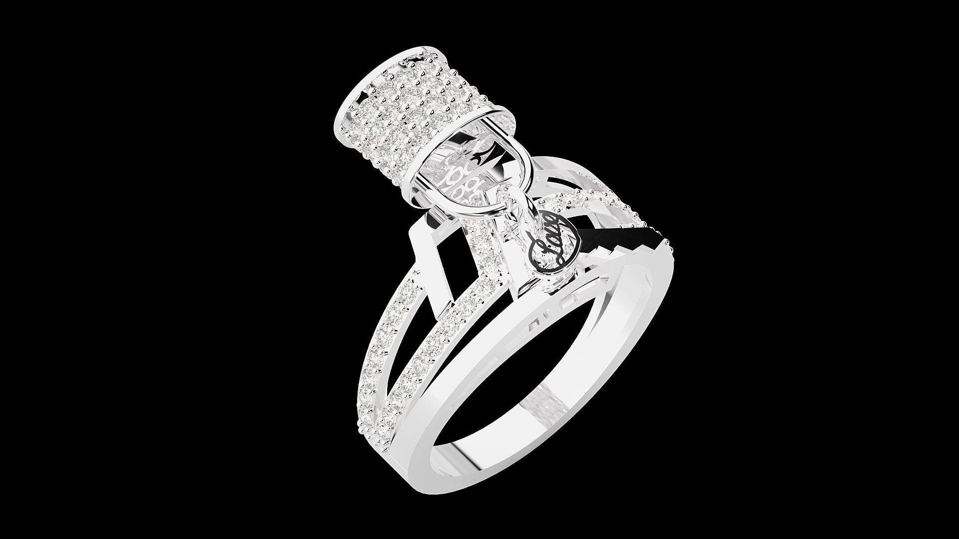 Lock and Key High Jewelry Cocktail Ring 3dm stl renders 3D print model_23