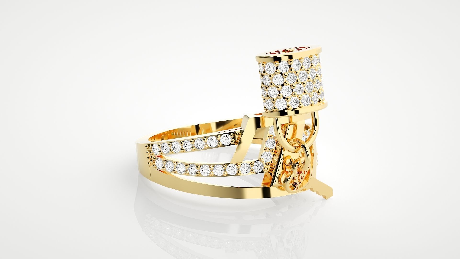 Lock and Key High Jewelry Cocktail Ring 3dm stl renders 3D print model_27