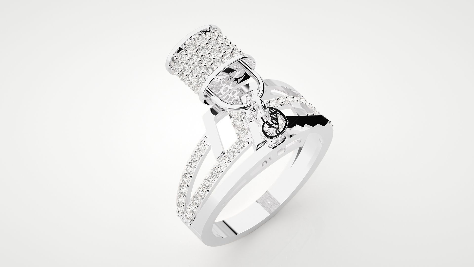 Lock and Key High Jewelry Cocktail Ring 3dm stl renders 3D print model_17