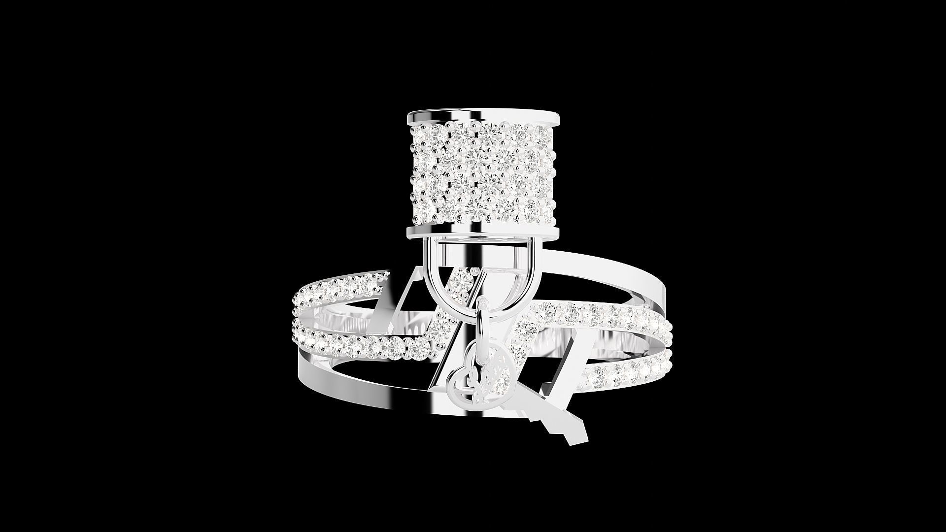 Lock and Key High Jewelry Cocktail Ring 3dm stl renders 3D print model_18
