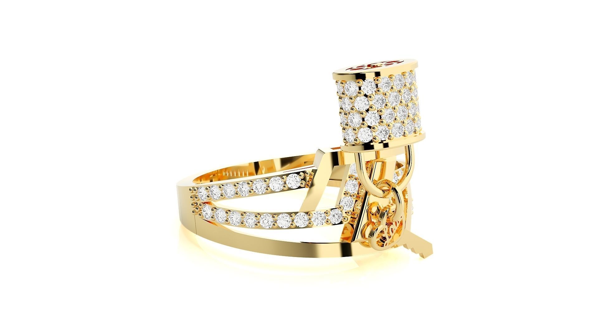Lock and Key High Jewelry Cocktail Ring 3dm stl renders 3D print model_26