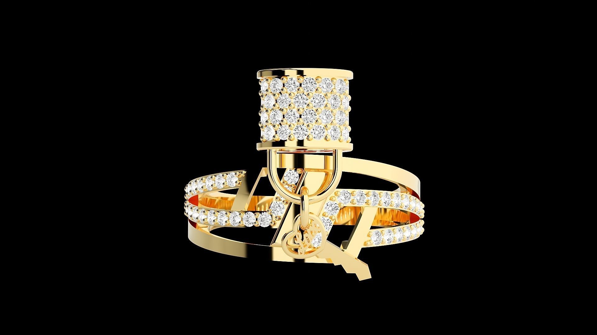 Lock and Key High Jewelry Cocktail Ring 3dm stl renders 3D print model_30