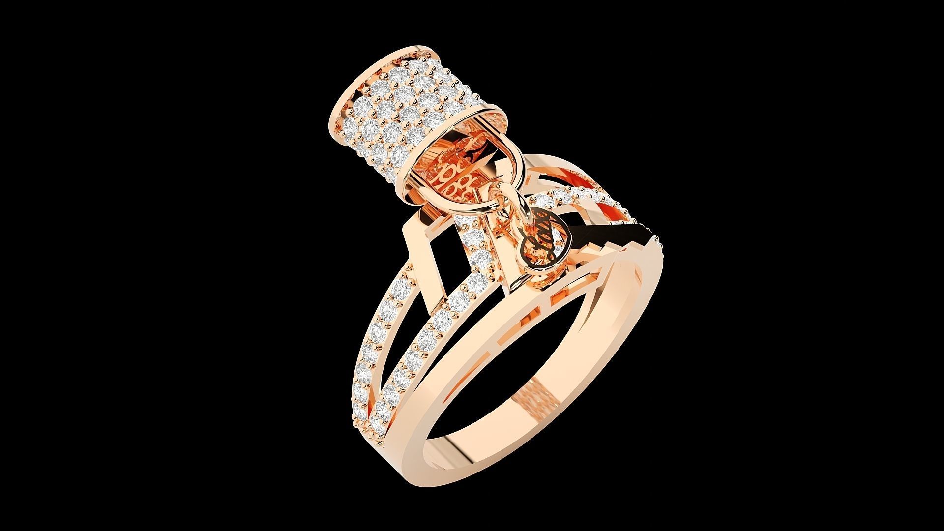 Lock and Key High Jewelry Cocktail Ring 3dm stl renders 3D print model_10