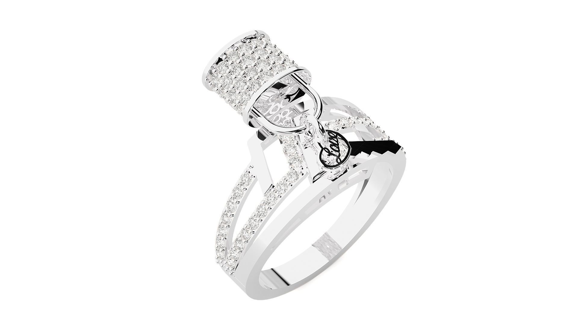 Lock and Key High Jewelry Cocktail Ring 3dm stl renders 3D print model_16