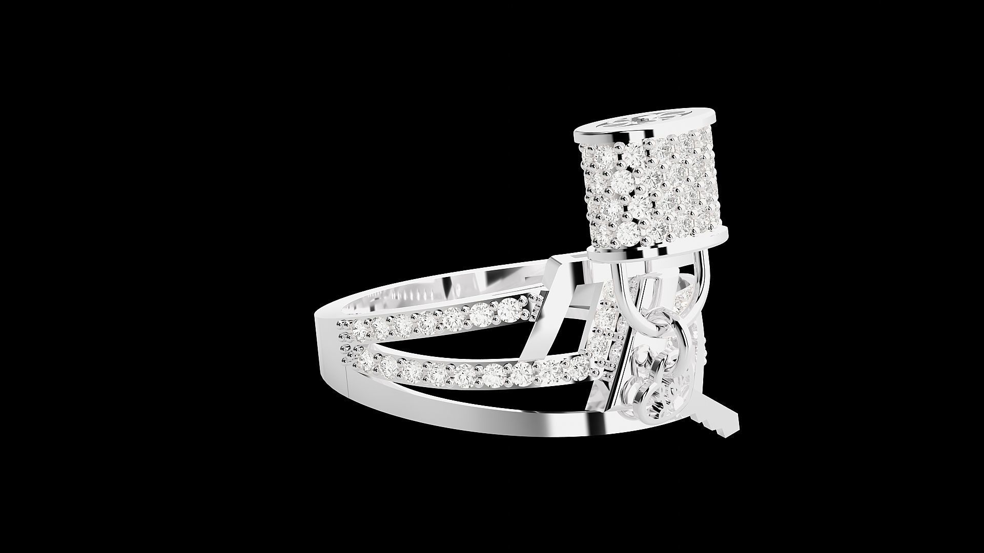 Lock and Key High Jewelry Cocktail Ring 3dm stl renders 3D print model_21