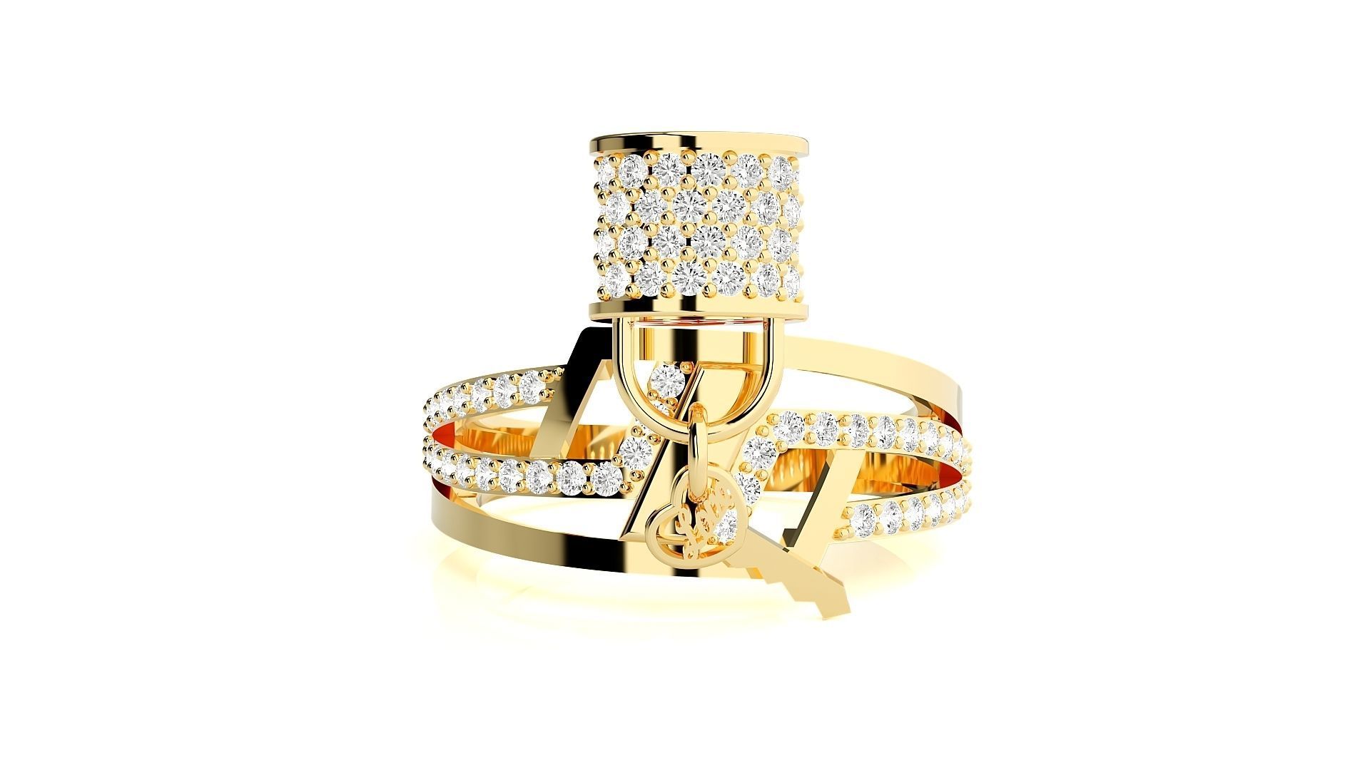 Lock and Key High Jewelry Cocktail Ring 3dm stl renders 3D print model_24
