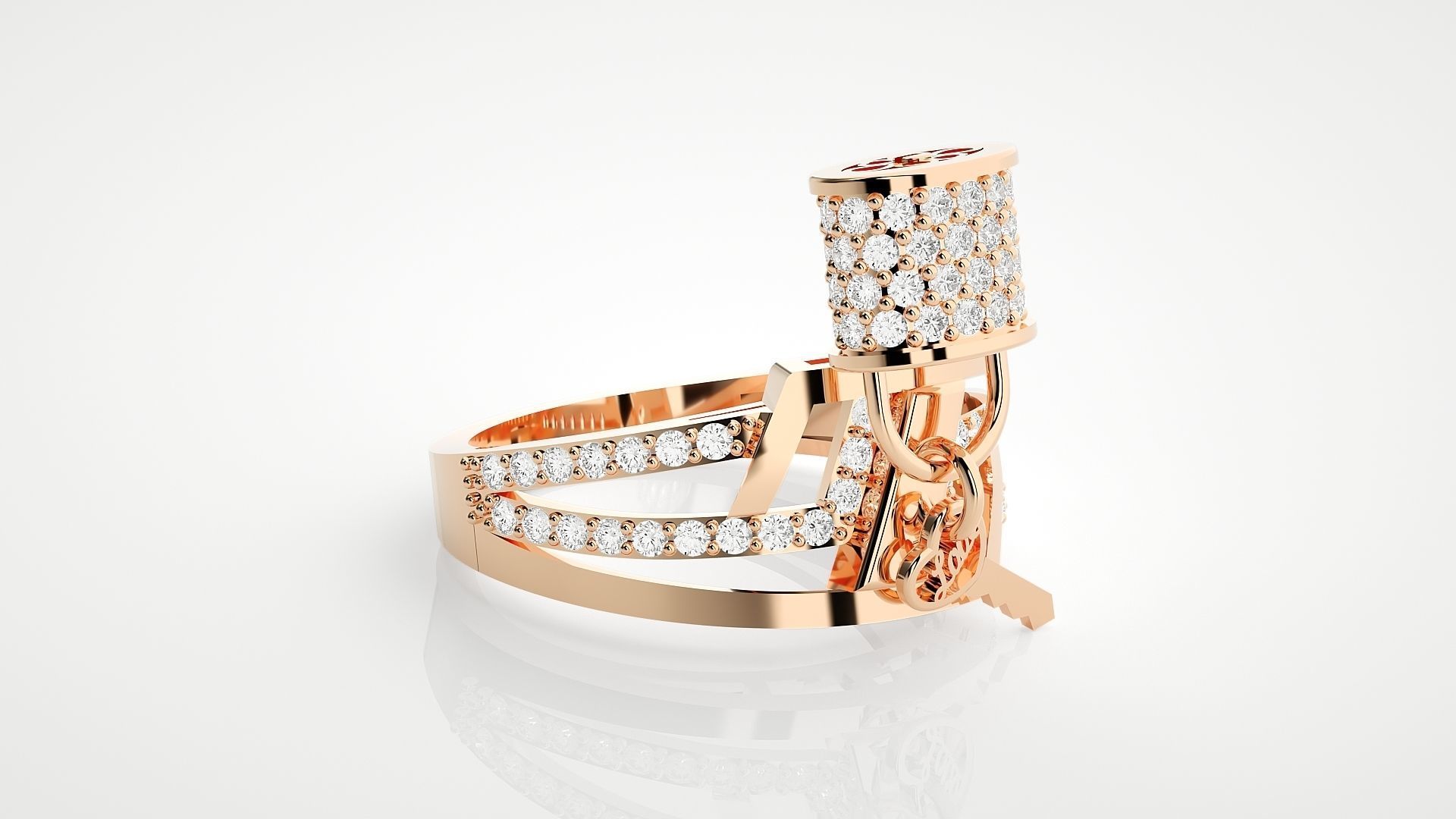 Lock and Key High Jewelry Cocktail Ring 3dm stl renders 3D print model_4