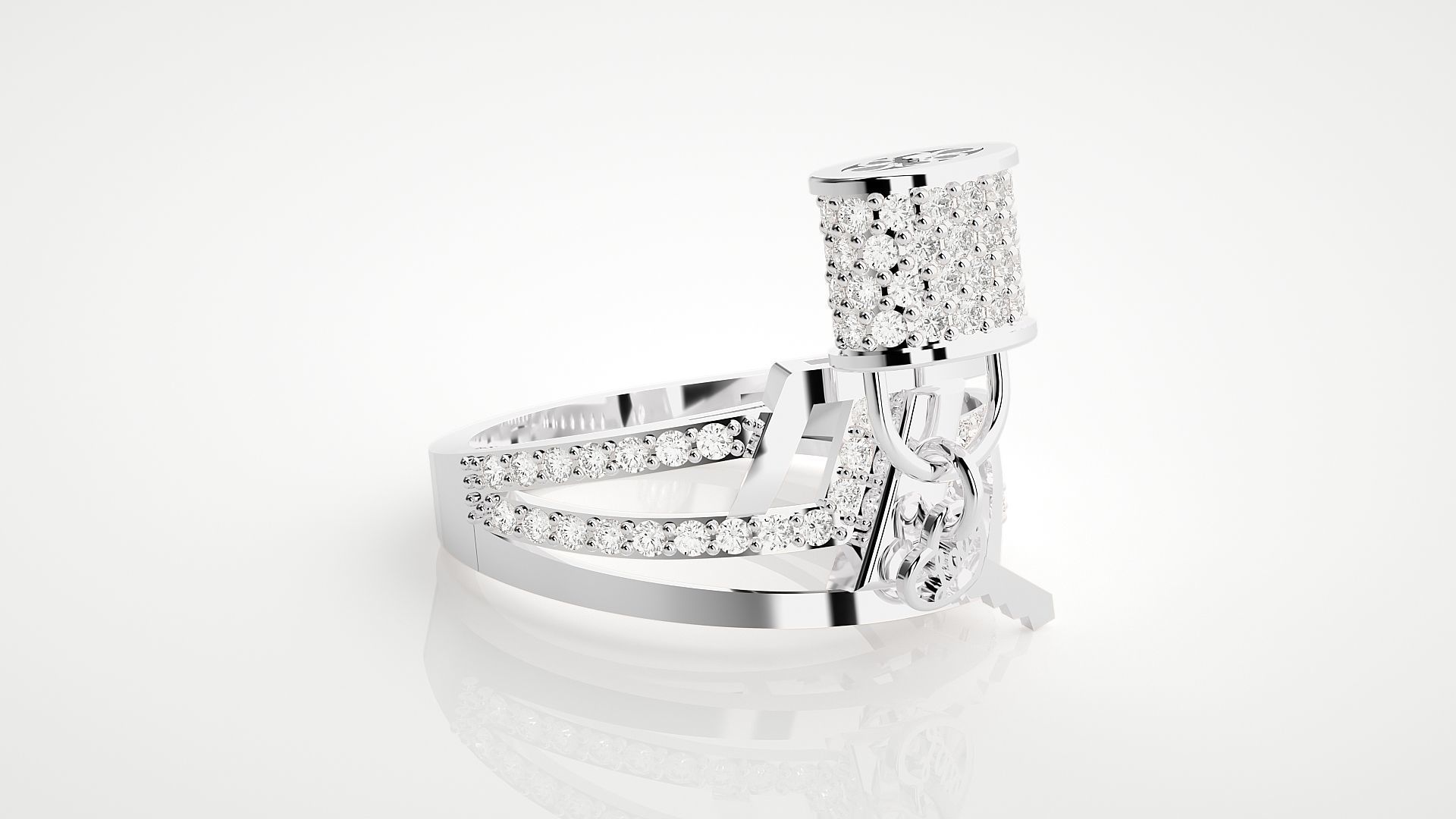 Lock and Key High Jewelry Cocktail Ring 3dm stl renders 3D print model_15