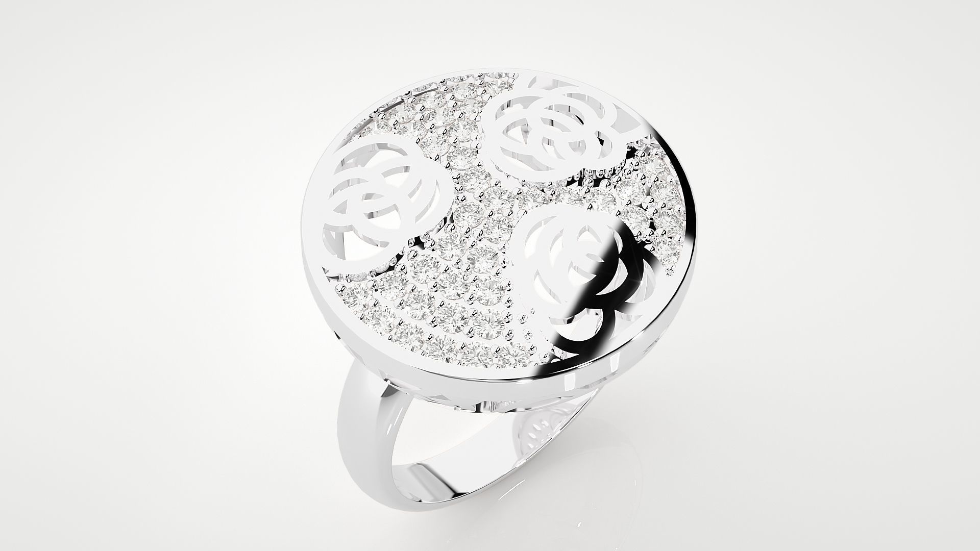 Flower High Jewelry Cocktail Ring 3dm stl renders details 3D print model_17