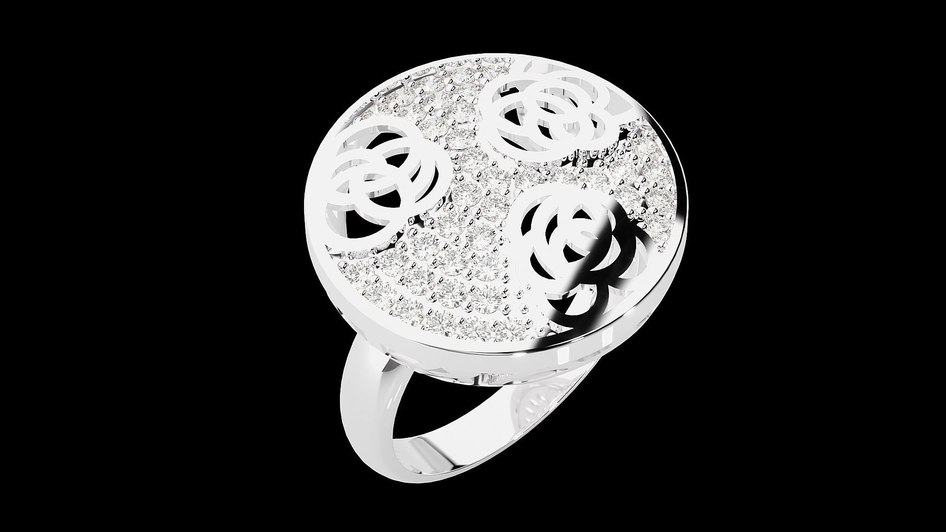 Flower High Jewelry Cocktail Ring 3dm stl renders details 3D print model_22