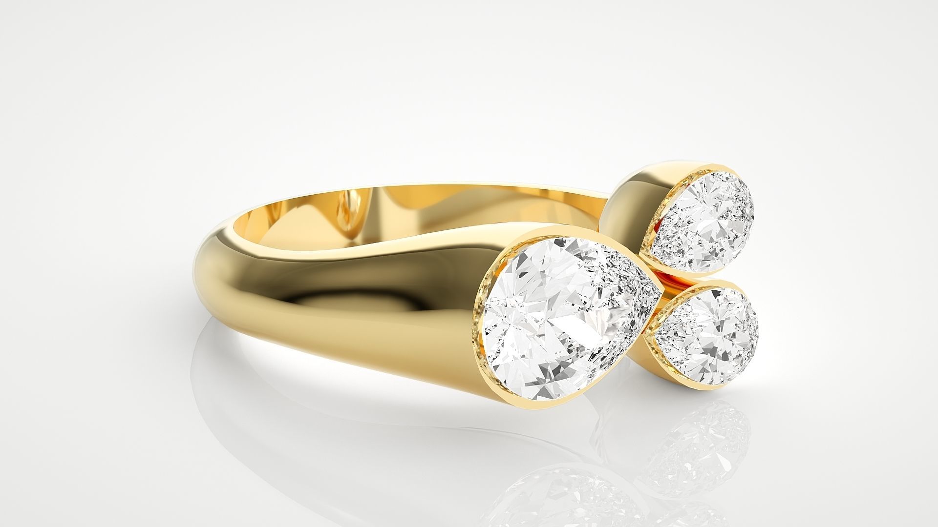 Tri Star Pear Head High Jewelry Cocktail Ring 3dm stl renders 3D print model_29