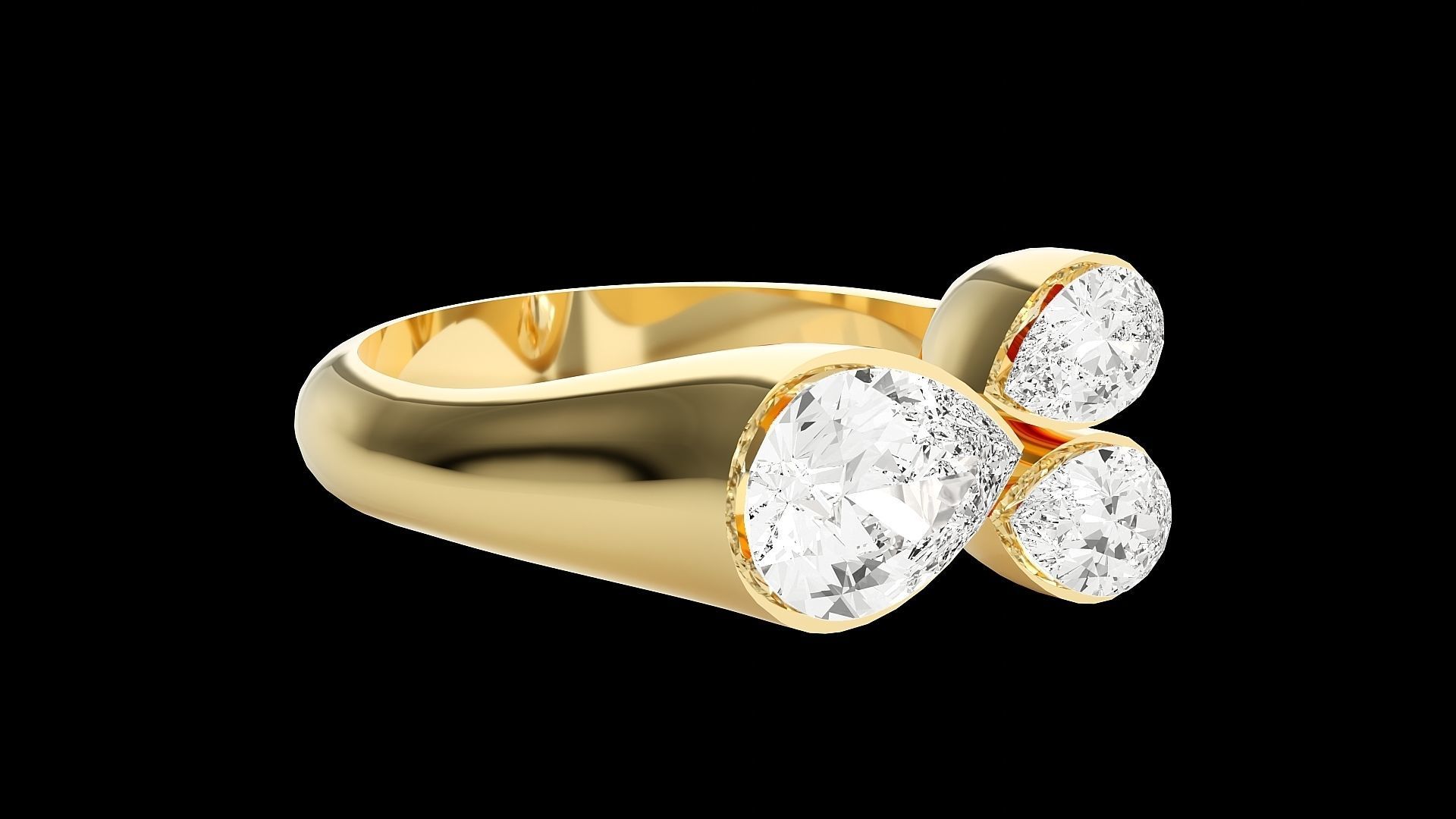Tri Star Pear Head High Jewelry Cocktail Ring 3dm stl renders 3D print model_35