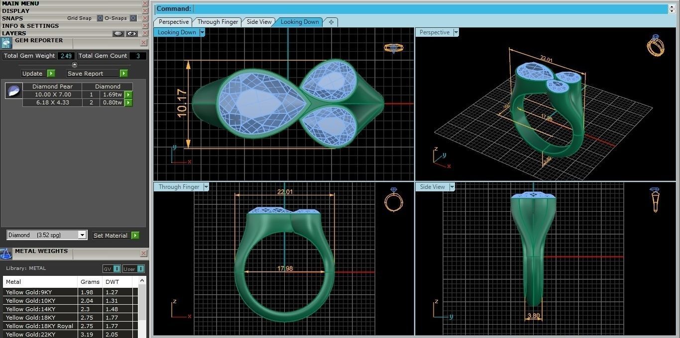Tri Star Pear Head High Jewelry Cocktail Ring 3dm stl renders 3D print model_5