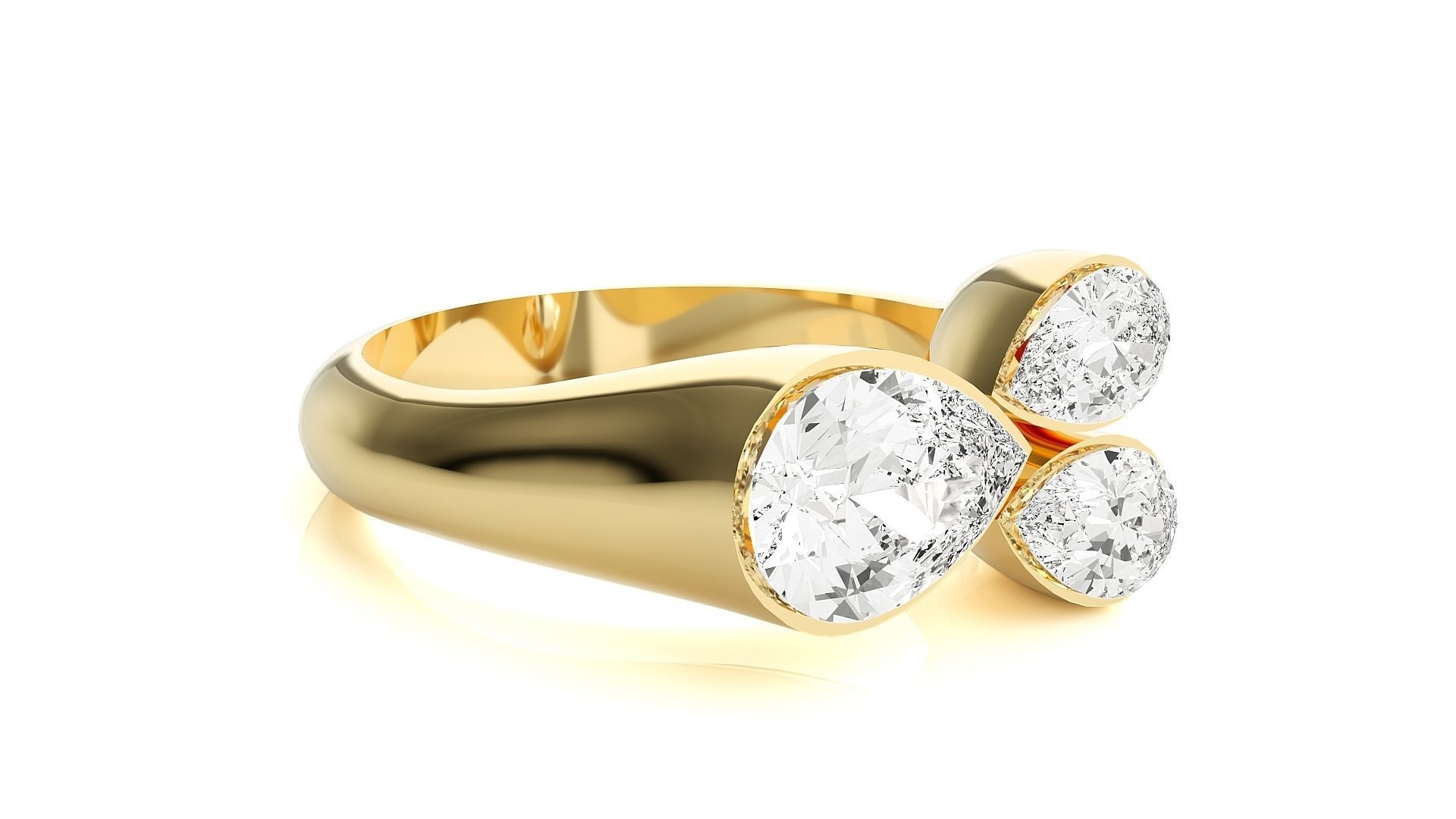 Tri Star Pear Head High Jewelry Cocktail Ring 3dm stl renders 3D print model_28