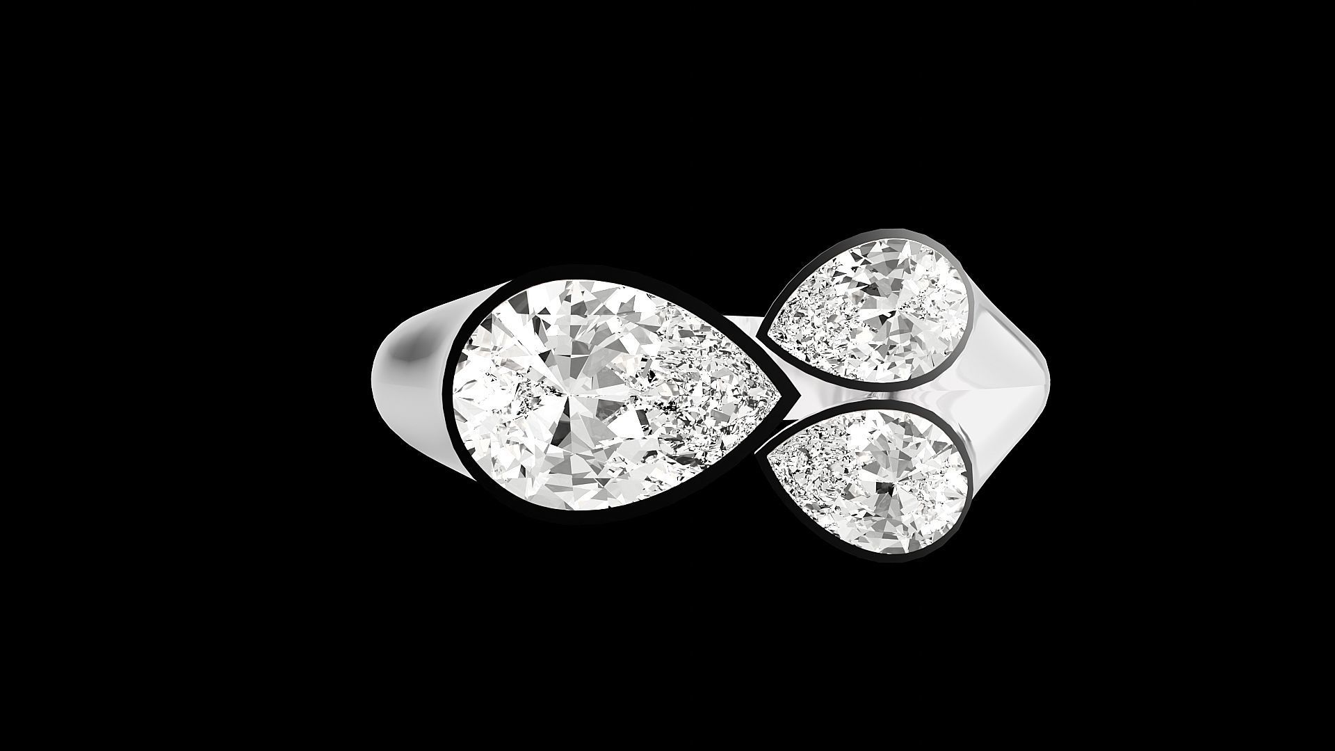 Tri Star Pear Head High Jewelry Cocktail Ring 3dm stl renders 3D print model_20