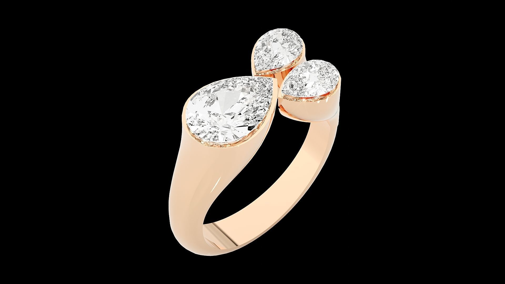 Tri Star Pear Head High Jewelry Cocktail Ring 3dm stl renders 3D print model_13